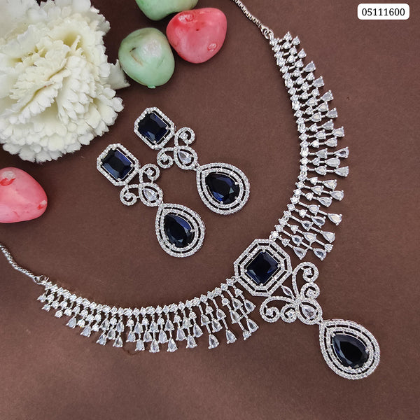 Raj Creations Silver Plated AD Stone Necklace Set