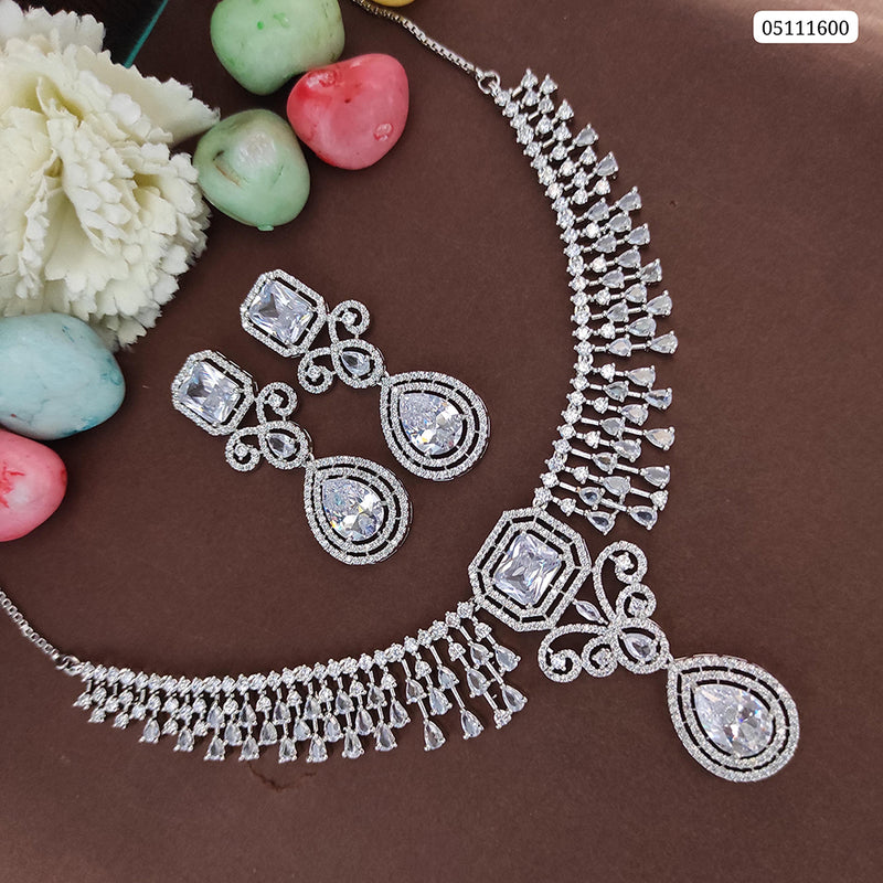 Raj Creations Silver Plated AD Stone Necklace Set