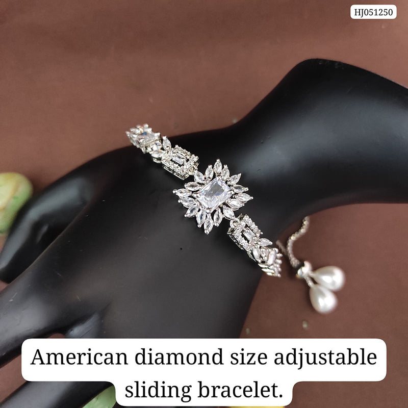 Raj Creations Silver Plated AD Stone Adjustable Bracelet