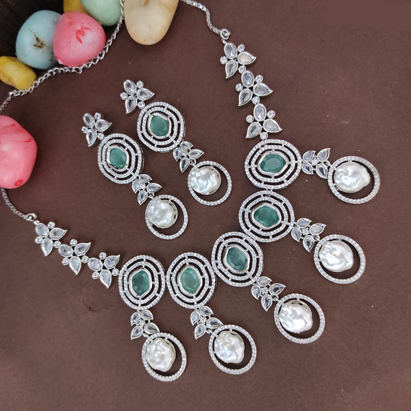 Raj Creations Silver Plated AD Necklace Set