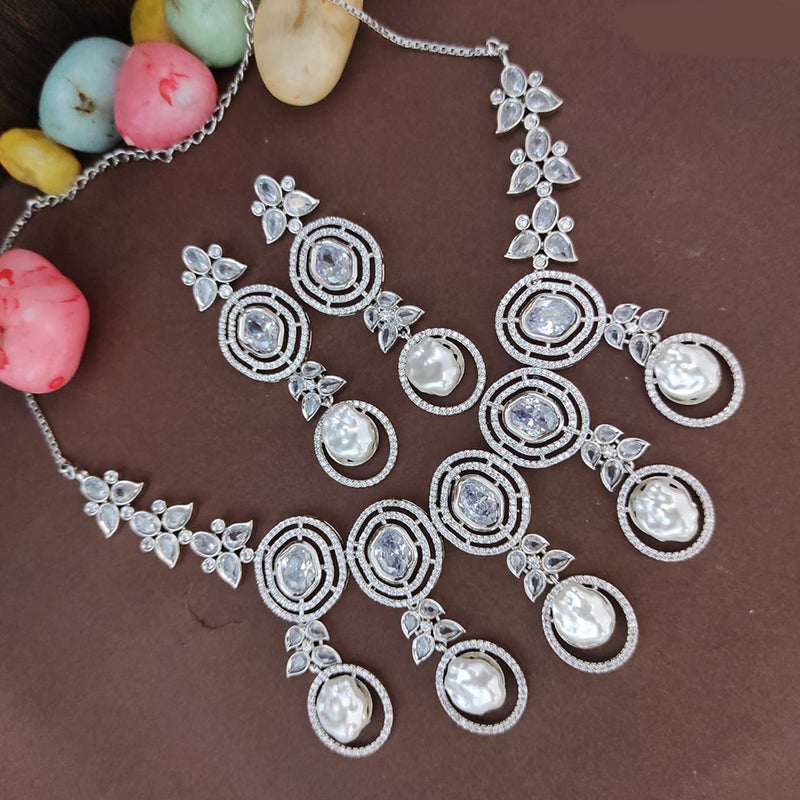 Raj Creations Silver Plated AD Necklace Set
