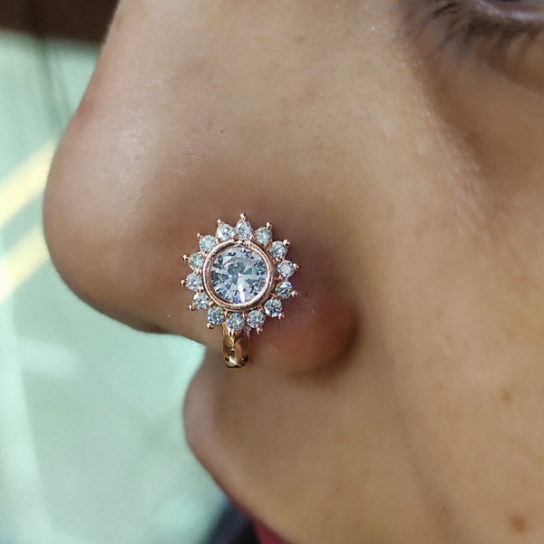 Raj Creation Rose Gold Plated Austrian Stone Nose Ring