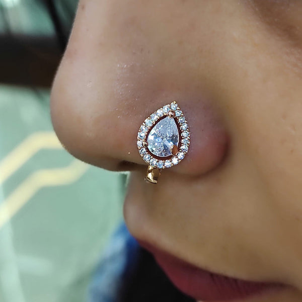 Raj Creation Rose Gold Plated Austrian Stone Nose Ring