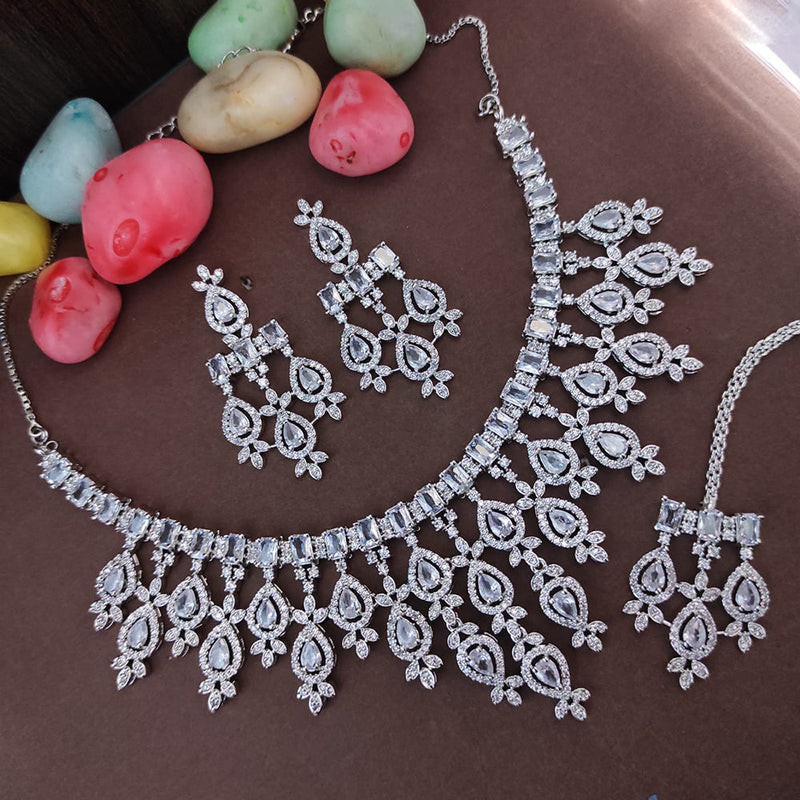 Raj Creations Silver Plated AD Necklace Set