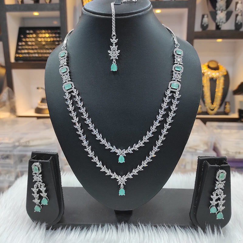 Raj Creations Silver Plated AD Necklace Set