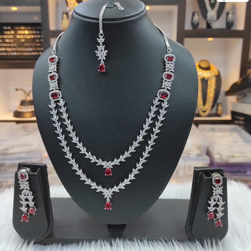 Raj Creations Silver Plated AD Necklace Set