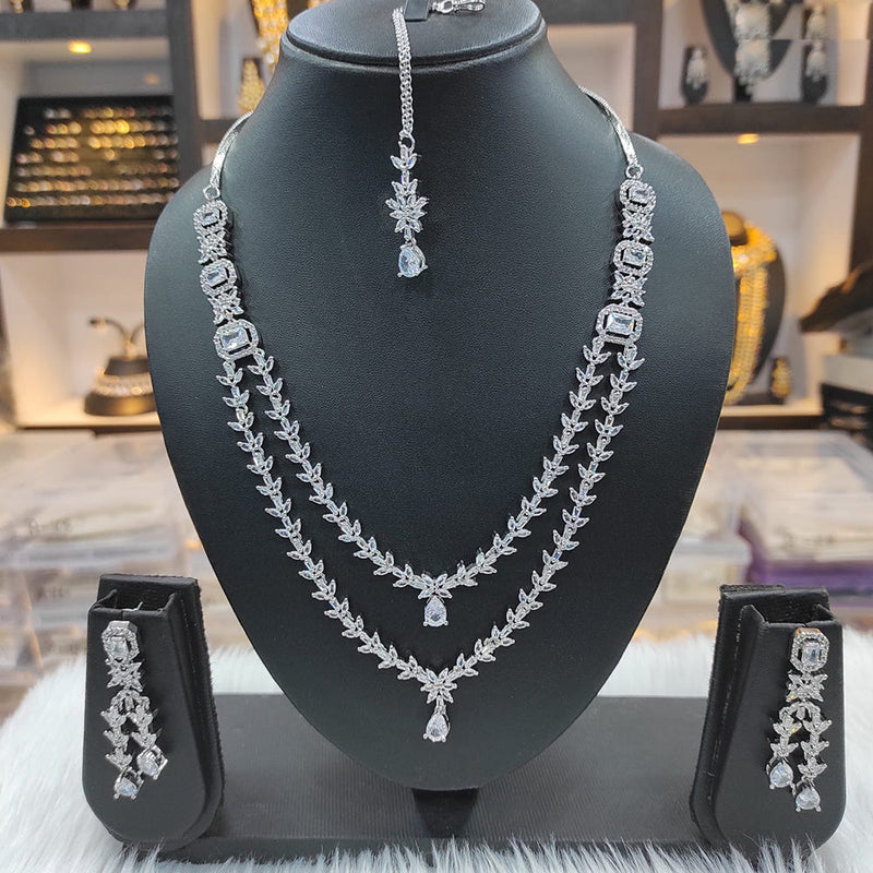 Raj Creations Silver Plated AD Necklace Set