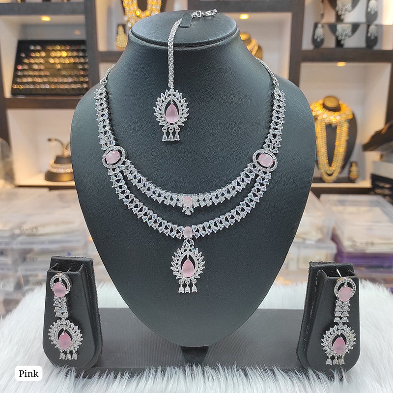 Raj Creations Silver Plated AD Necklace Set