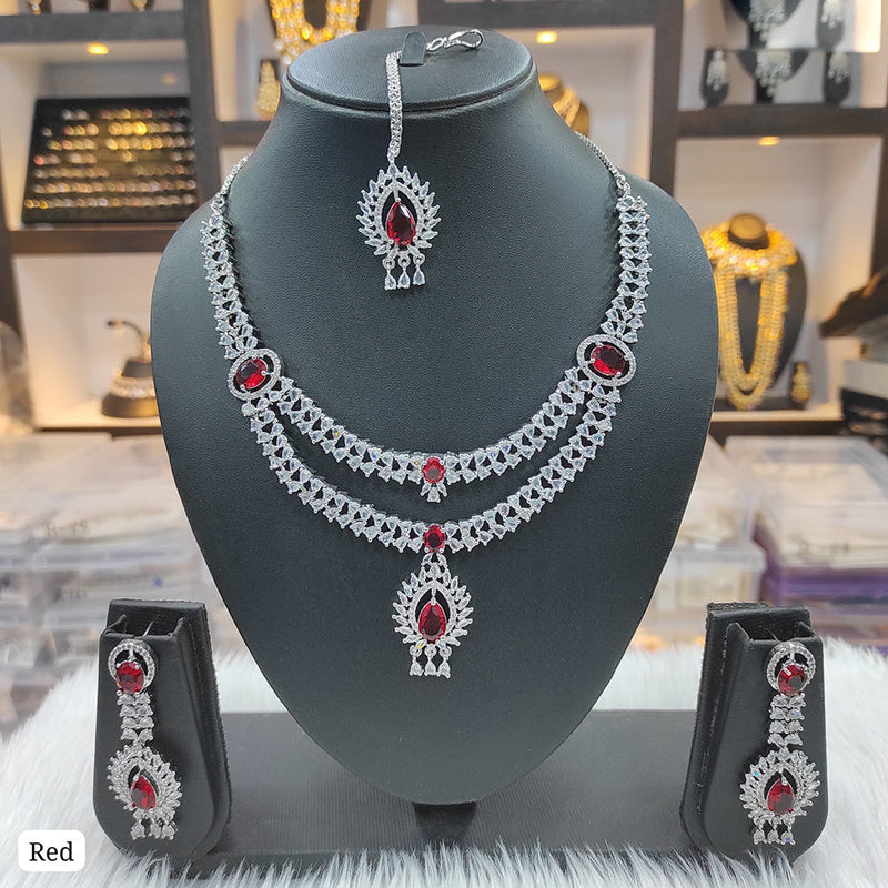 Raj Creations Silver Plated AD Necklace Set