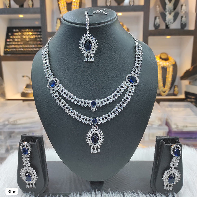 Raj Creations Silver Plated AD Necklace Set