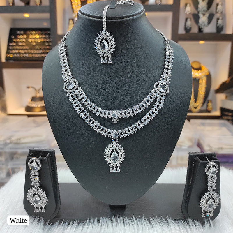 Raj Creations Silver Plated AD Necklace Set