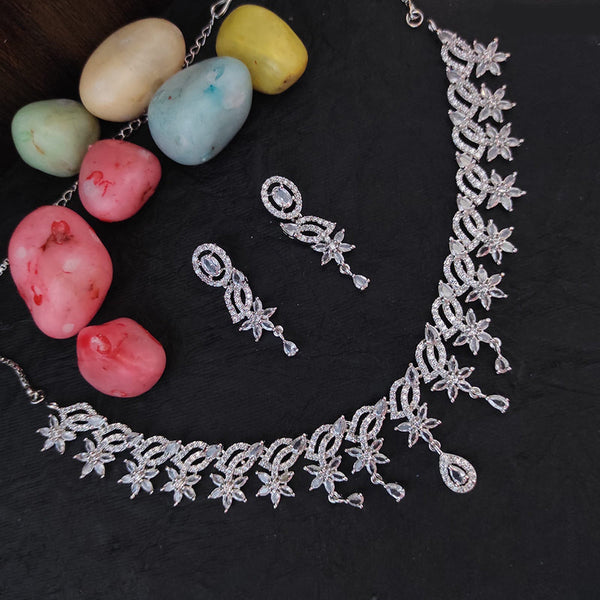 Raj Creation Silver Plated AD Necklace Set