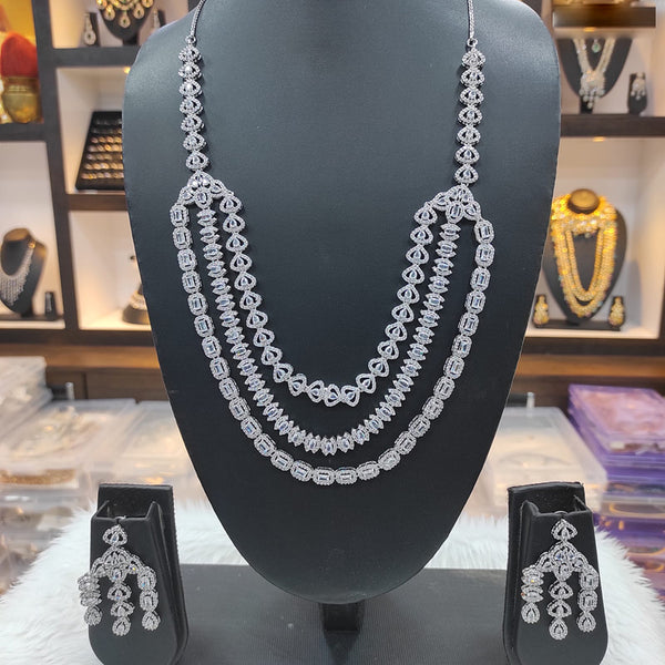 Raj Creations Silver Plated AD Multi Layer Necklace Set