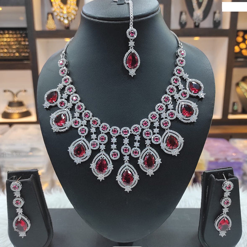 Raj Creations Silver Plated AD Necklace Set