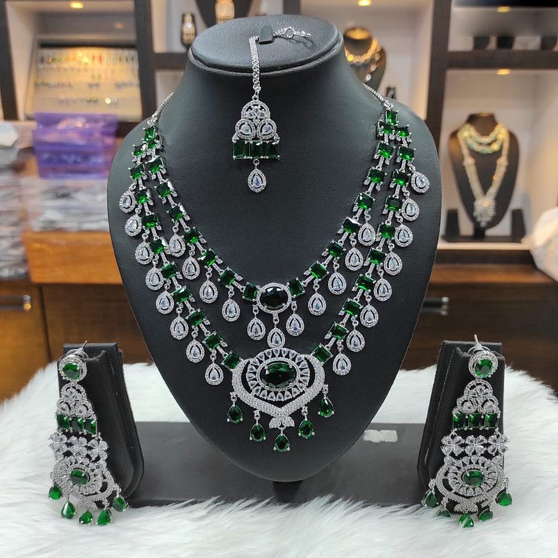 Raj Creations Silver Plated AD Necklace Set