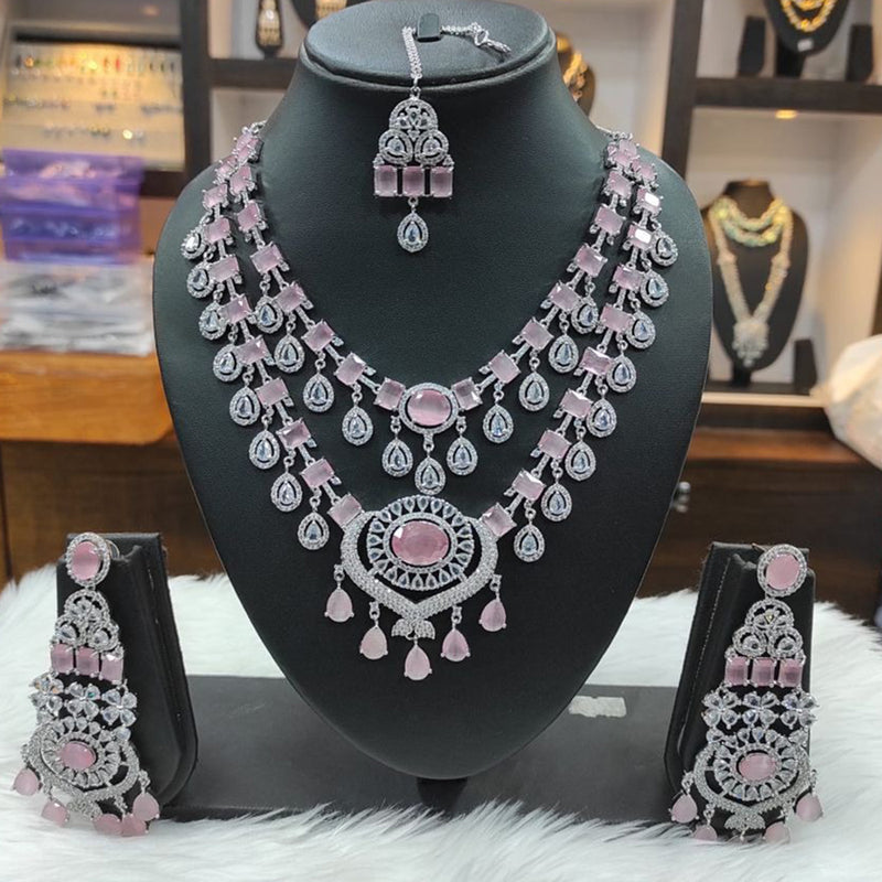 Raj Creations Silver Plated AD Necklace Set