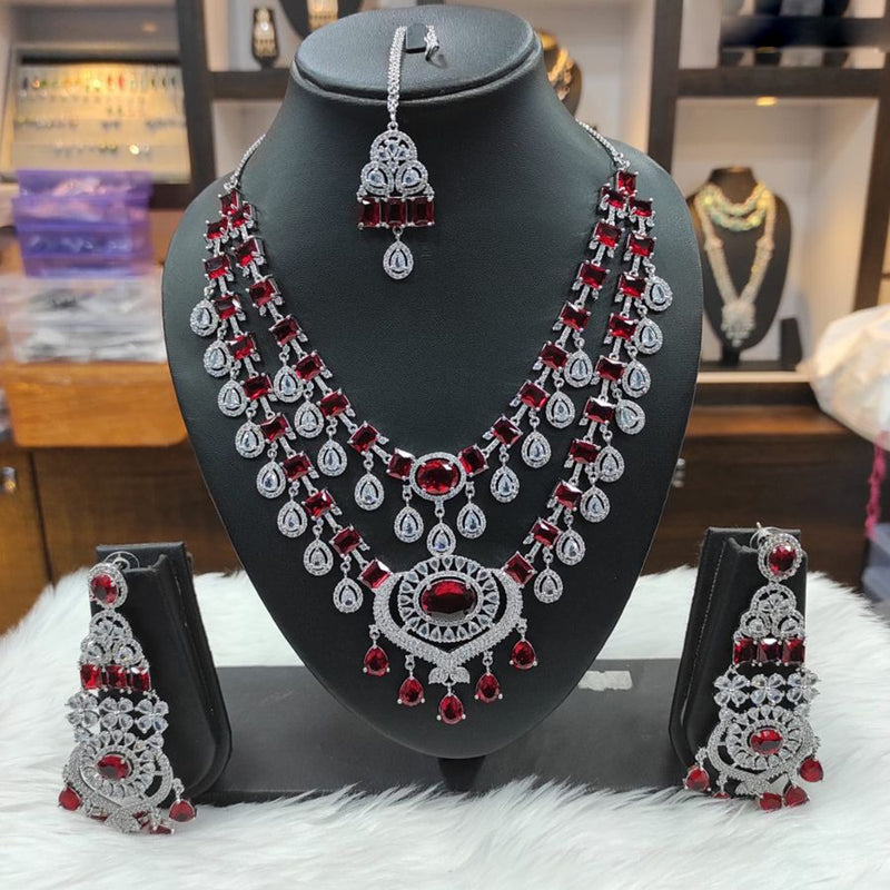 Raj Creations Silver Plated AD Necklace Set