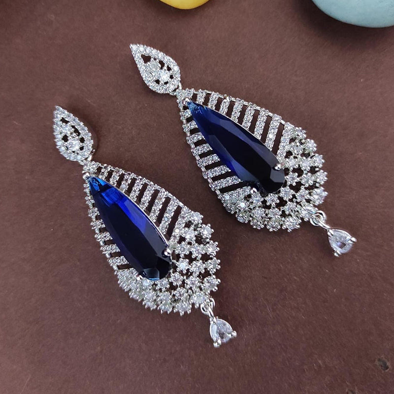 Raj Creations Silver Plated AD Dangler Earrings