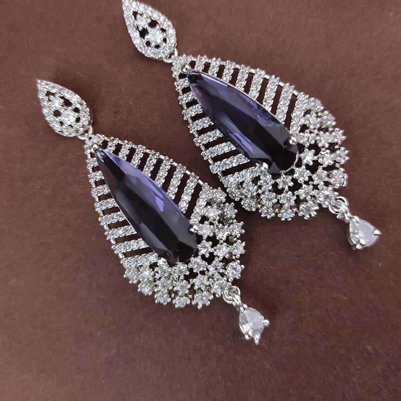 Raj Creations Silver Plated AD Dangler Earrings