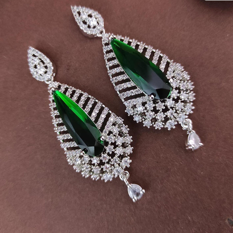 Raj Creations Silver Plated AD Dangler Earrings