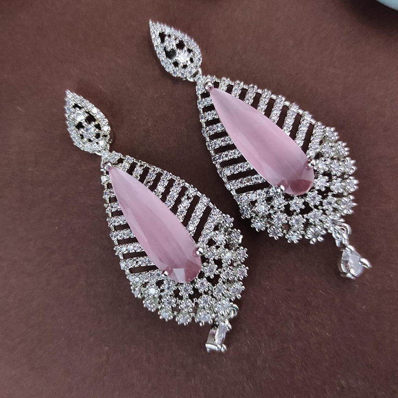 Raj Creations Silver Plated AD Dangler Earrings