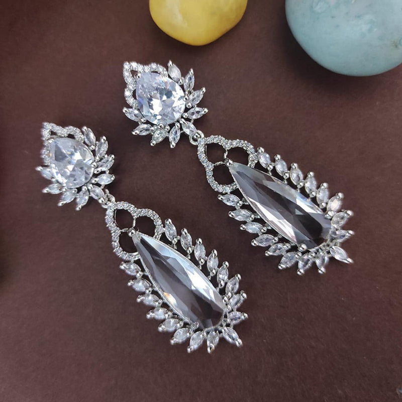 Raj Creations Silver Plated AD Dangler Earrings