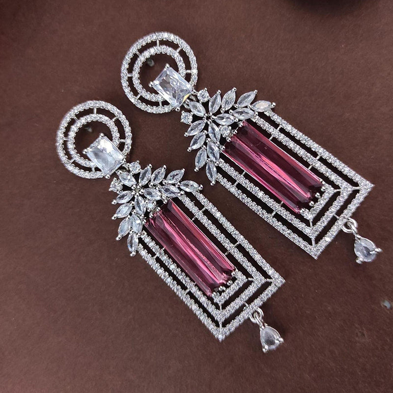 Raj Creations Silver Plated AD Dangler Earrings