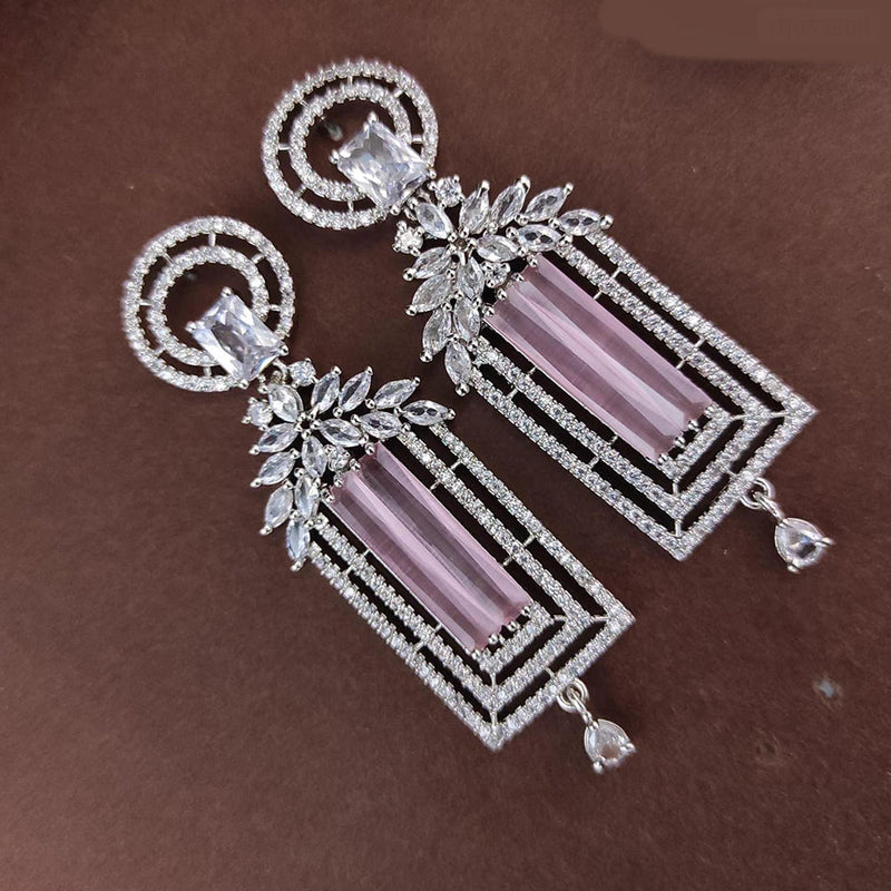 Raj Creations Silver Plated AD Dangler Earrings