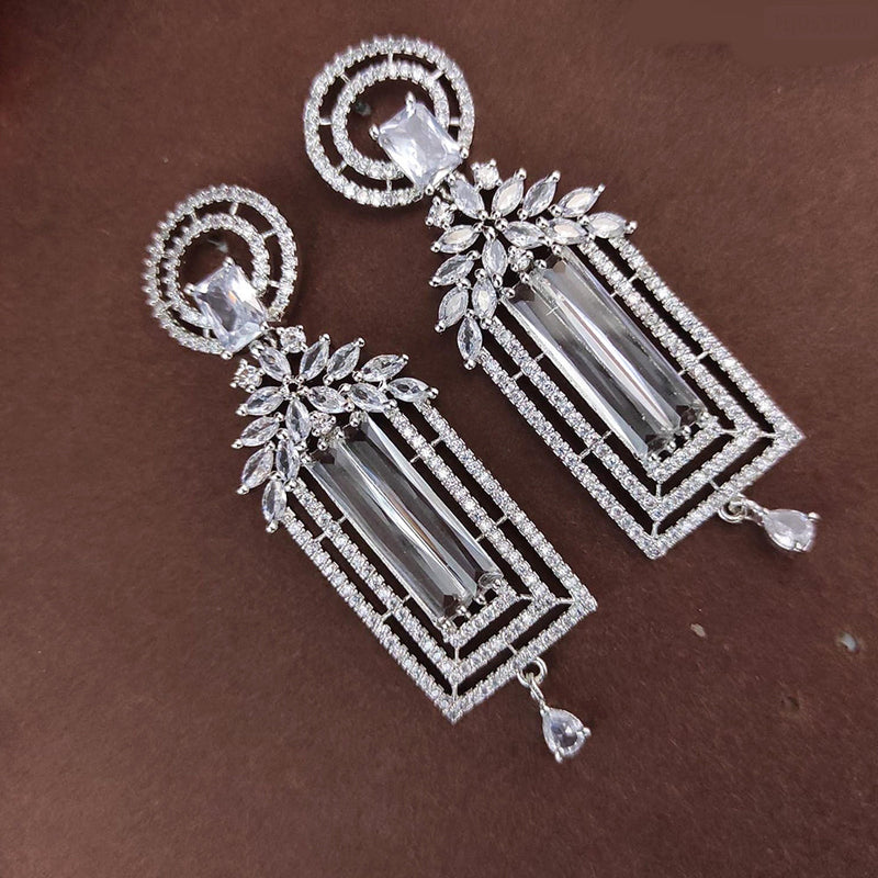 Raj Creations Silver Plated AD Dangler Earrings