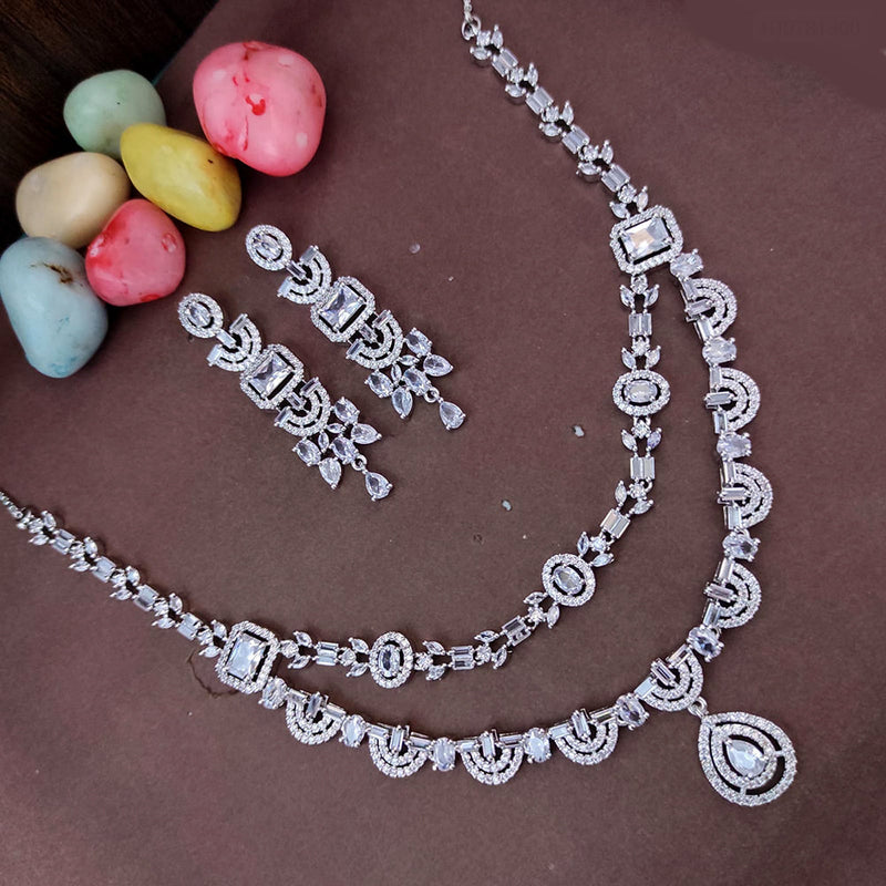 Raj Creations Silver Plated AD Necklace Set