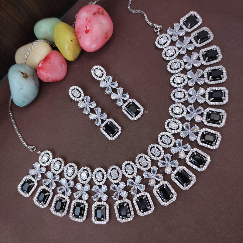 Raj Creations Silver Plated AD Necklace Set