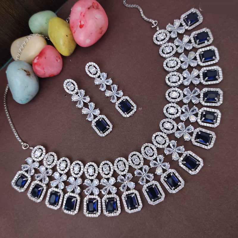 Raj Creations Silver Plated AD Necklace Set