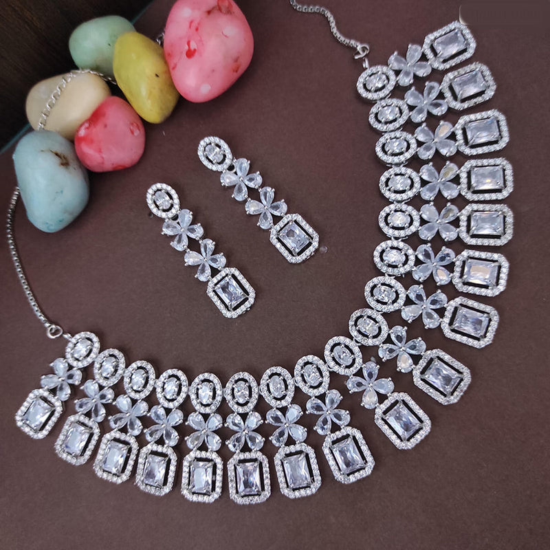 Raj Creations Silver Plated AD Necklace Set