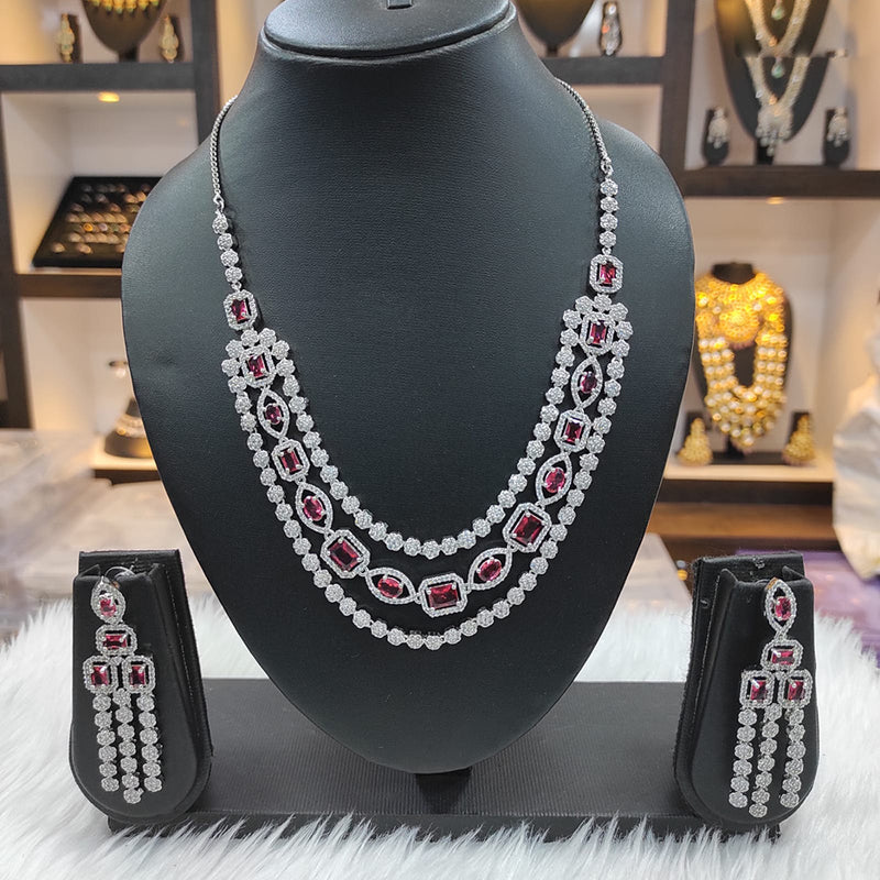 Raj Creations Silver Plated AD Necklace Set