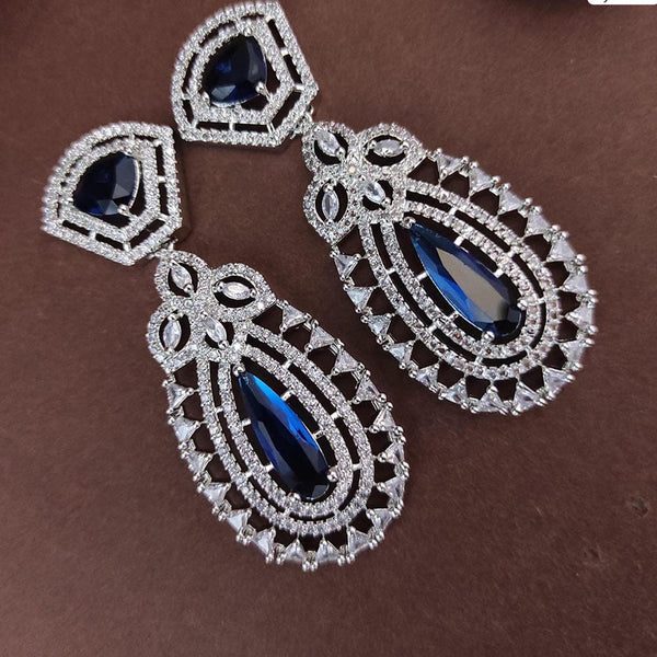 Raj Creations Silver Plated AD Dangler Earrings