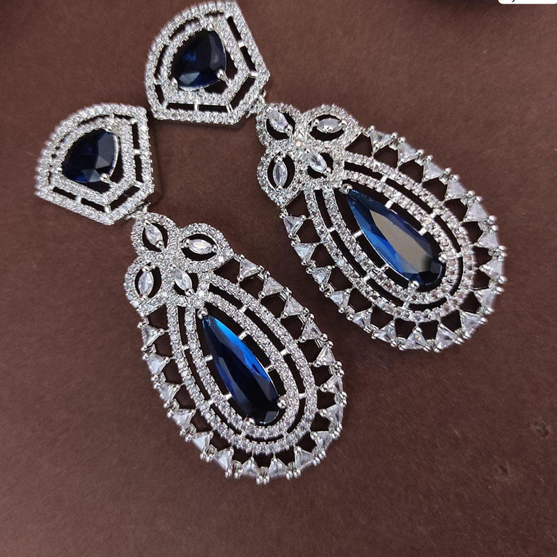 Raj Creations Silver Plated AD Dangler Earrings