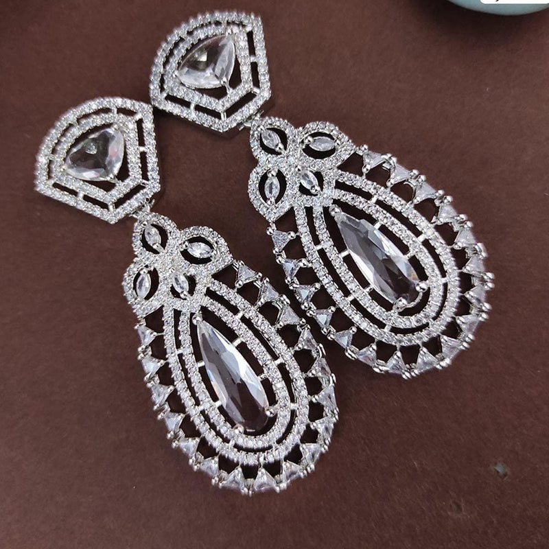 Raj Creations Silver Plated AD Dangler Earrings