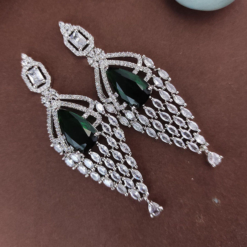 Raj Creations Silver Plated AD Dangler Earrings