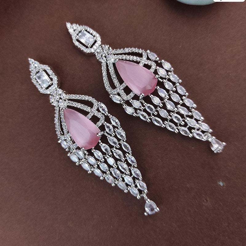 Raj Creations Silver Plated AD Dangler Earrings