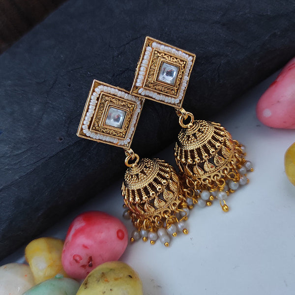 Raj Creations Gold Plated Pearl Jhumki Earrings