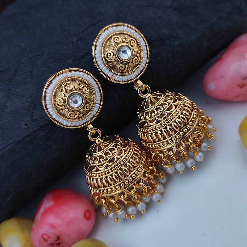 Raj Creations Gold Plated Pearl Jhumki Earrings