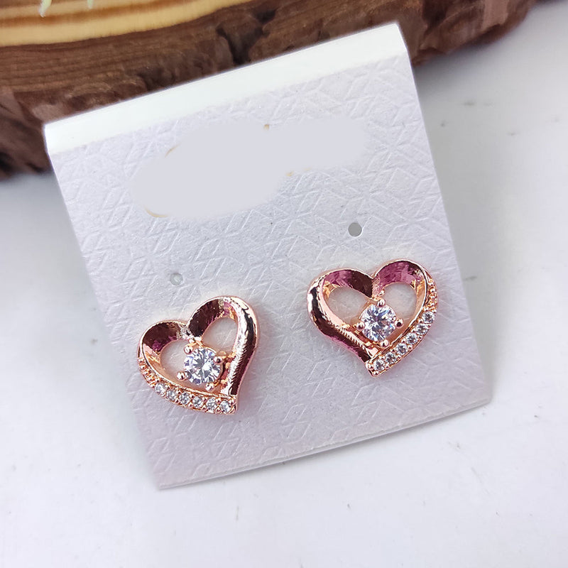 Raj Creations Rose Gold Plated Austrian Stone Heart Shape Stud Earrings