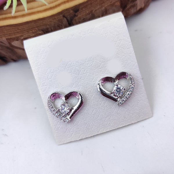 Raj Creations Silver Plated Austrian Stone Heart Shape Stud Earrings