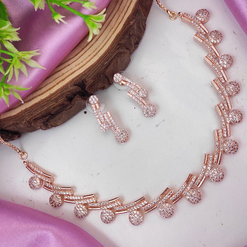 Raj Creations Rose Gold Plated Austrian Stone Necklace Set