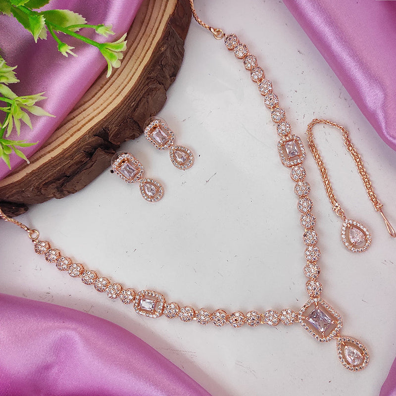 Raj Creations Rose Gold Plated Austrian Stone Necklace Set