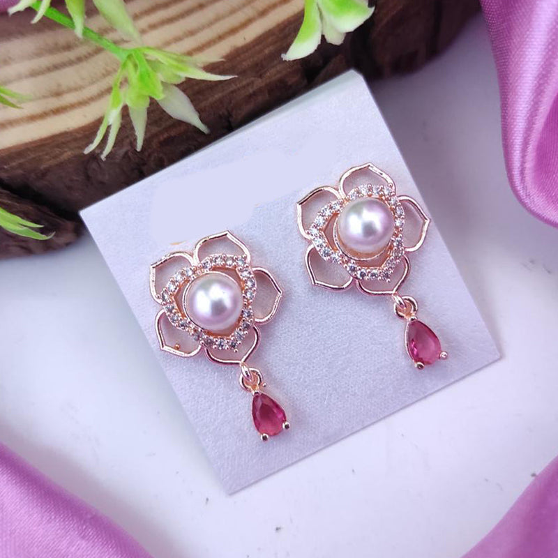 Raj Creations Rose Gold Plated Austrian Stone Dangler Earrings