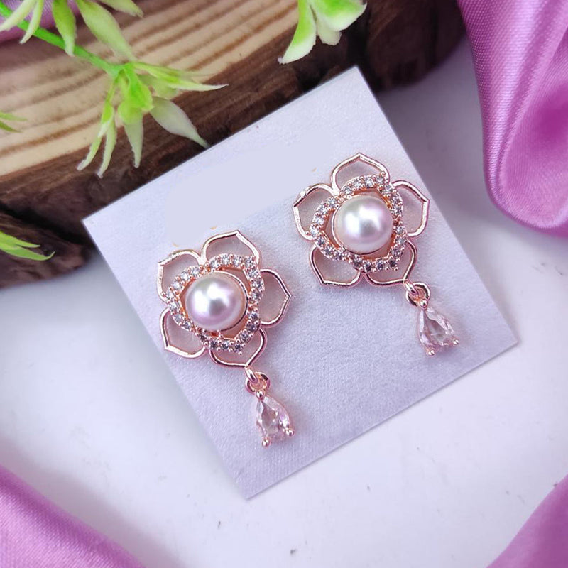 Raj Creations Rose Gold Plated Austrian Stone Dangler Earrings