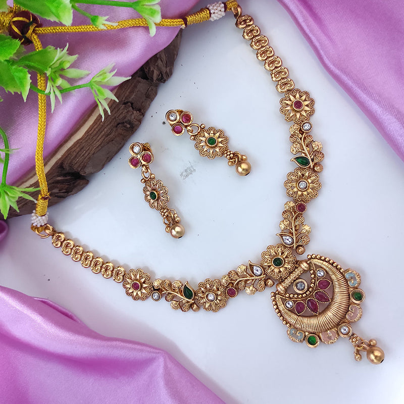 Raj Creations Gold Plated Pota Stone Necklace Set