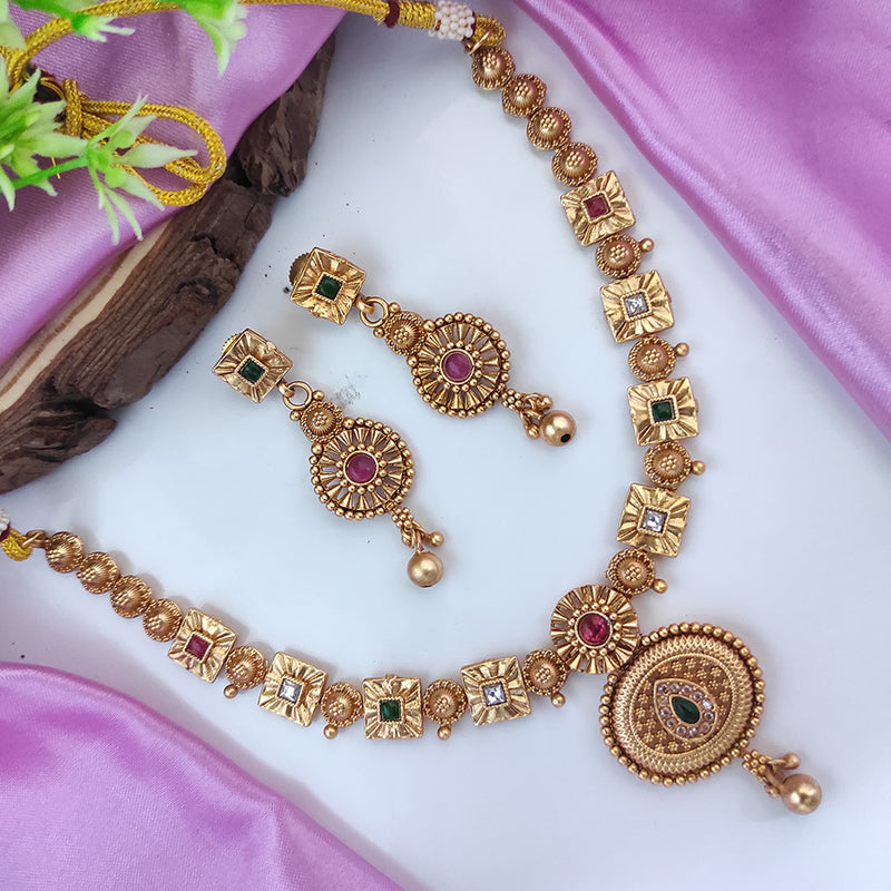 Raj Creations Gold Plated Pota Stone Necklace Set