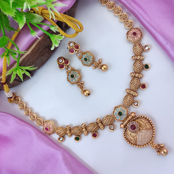 Raj Creations Gold Plated Pota Stone Meenakari Necklace Set